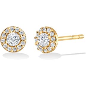 14K Gold or Platinum Plated Halo Solitaire Stud Earrings for Women with Cubic Zirconia