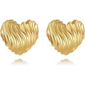 Big Chunky Gold Earrings for Women Trendy Statement Drop Stud, Hypoallergenic Wavy Button Earrings with 925 Sterling Silver Post, Trendy Jewelry Gift for Women,Girls