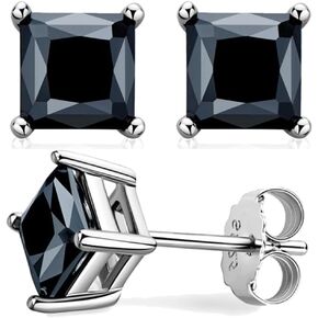 2.0CT Black Moissanite Stud Earrings for Women 18K White Gold Plated 925 Sterling Silver Princess Cut Diamond Stud Earrings with Certificates Jewelry Gifts