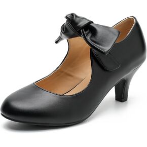 LIURUIJIA Women's Bow Mary Jane Kitten Heel Pumps Round Toe Low Heels Ankle Strap Wedding Dress Evening Party Shoes