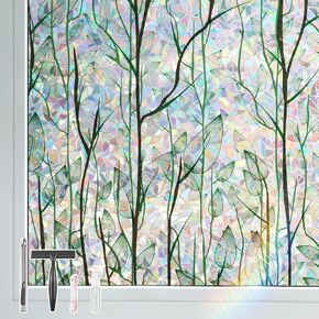 LEMON CLOUD Window Privacy Film, 3D Stained Glass Window with Installation Tools, No Glue Static Cling Window Sticker, Decorative for Glass Door, Bathroom, Office and Home (17.5 x 78.7 Inch)