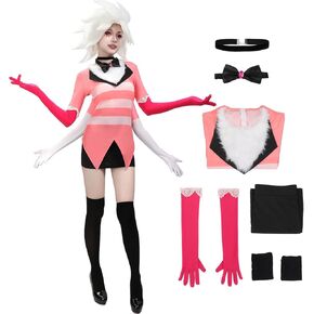 C-ZOFEK Angel Cosplay Costume Outfit Full Set for Women Halloween Costume (pink&black)
