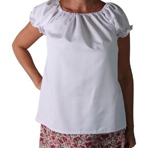 Womens Short Sleeve Peasant Gypsy Blouse - White (Choose Size)