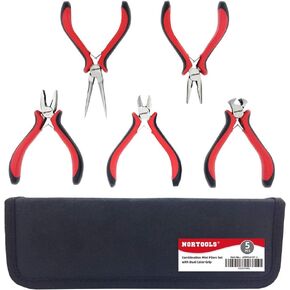 NORTOOLS Jewelry Pliers Set 5 PCS Includes Long Nose Pliers,Wire Plier, Diagonal Cutting Pliers,End Cutting Pliers with Grip Cutting Tools Set for DIY & Jewelry Making Supplies Repair