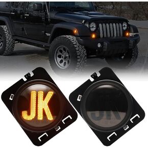 LED Side Marker Lights Compatible with Wrangler JK 2007-2018, 2PCS Front Fender Indicator Parking Lights, for Wrangler JK Accessories (Smoked Len, Amber Light)