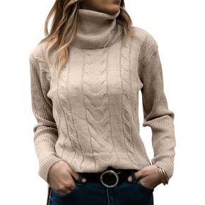 Cicy Bell Womens Fall Fashion 2023 Trends Turtleneck Sweaters Cable Knit Long Sleeve Warm Pullover Tops Beige