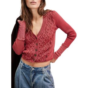 Women's Cropped Cardigan Long Sleeve V Neck Lightweight Sweaters Knit Slim Fit Open Front Button Down Tops
