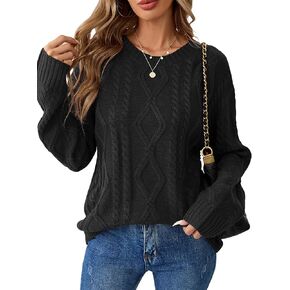 Womens Oversized Cute Cable Knit Sweater Fall 2024 Lightweight Cozy Crewneck Ugly Christmas Pullover Sweaters