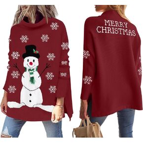 YI XIANG RAN Christmas Sweater Women Ugly Christmas Graphic Sweaters Merry Christmas Knit Pullover Turtleneck Oversized Tops