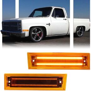 2 PCS [Newest Design] Amber LED Side Marker Light for 1981-1991 Chevy C10 C20 C30 GMC C1500 C2500 Suburban Blazer Jimmy, Smoked Lens Front Turn Signal Indicator, Side Fender Sidemarker Lamps