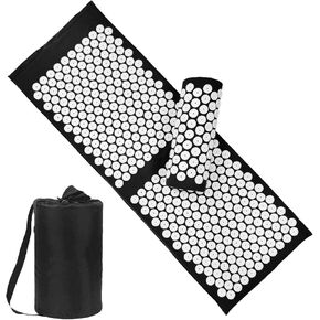 XiaoMaGe Acupressure Mat and Pillow Set with Bag - Extra Long Acupuncture Mat for Neck & Back Pain Relief- Naturally Relaxation Gift for Women - Stress Relief Massage Mat (Black)