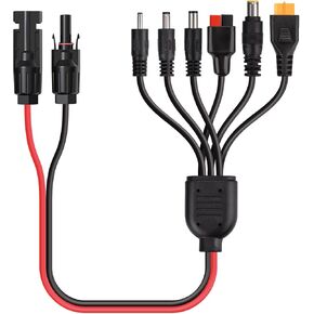 6-in-1 Solar Panel Connector Kit,12AWG Solar to XT60，Anderson，DC7909, DC6530, DC35135, DC5521 Connector Cable for Portable Station Solar Panel Generator(2FT)