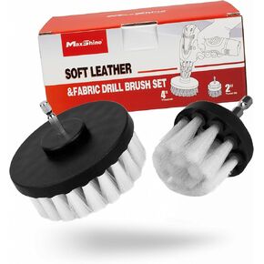 Maxshine 2 Pieces Soft Leather Drill Brush Attachment Set - Universal 2" & 4" - Professional Auto Detailing for Leather, Fabric, Delicate Carpet, Convertible Tops