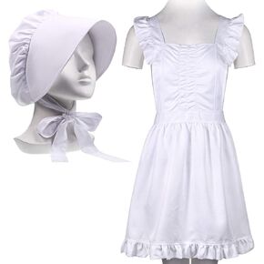SATINIOR 2 Pieces Halloween Colonial Costume Set Retro White Apron Ruffle Maid Hat With Pocket for Cosplay Maid Revolutionary(Fresh Style)
