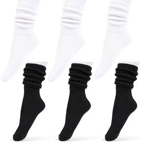 HOT FEET Girls Slouch Socks - 6 PK Tall Stacked Slouchy Socks, Warm Cotton Blend Long Calf Socks for Kids