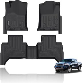 KELCSEECS All Weather Floor Mats Custom Fit for Toyota Tacoma Double Cab 2005-2015 (Not for Manual Models) All Season Guard for Car Mats TPE Odorless Floor Liners Tacoma Accessories Front& Rear Row