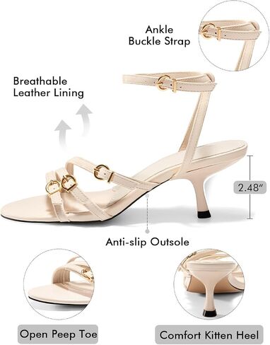 Coutgo Womens Low Kitten Heels Sandals Open Toe Heels Ankle Buckle Strap Summer Dress Shoes in Saudi Arabia