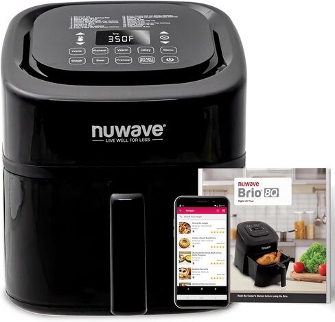 مقلاة هوائية Nuwave Brio 10 في 1، سعة مقلاة هوائية 6 QT مع مسبار ذكي، خبز شواء مشوي للوجبات السريعة، أدوات تحكم رقمية بلمسة واحدة، مقلاة قوية 1800 واط، 100 وصفة، مقسم قابل للإزالة وطاسة شواء in Kuwait