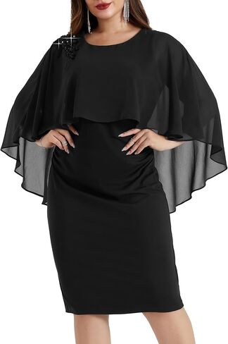 Hanna Nikole Women Chiffon Cape Wedding Guest Dress Crew Neck Elegant Hand-Beaded Cocktail Bodycon Dresses for Party in Saudi Arabia