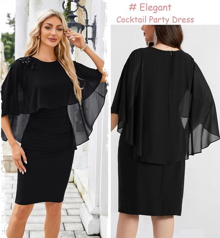 Hanna Nikole Women Chiffon Cape Wedding Guest Dress Crew Neck Elegant Hand-Beaded Cocktail Bodycon Dresses for Party in Saudi Arabia