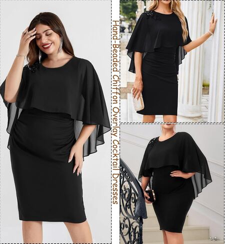 Hanna Nikole Women Chiffon Cape Wedding Guest Dress Crew Neck Elegant Hand-Beaded Cocktail Bodycon Dresses for Party in Saudi Arabia