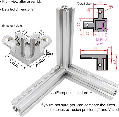 20Pcs 20 Series Aluminum Extrusion Profile Corner Bracket 20/20 Straight Line Connector 2020 Extruded Aluminum Length Brackets with M5 Screw for 6mm T/V Slot Extru Rail in Kuwait