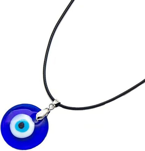 Leather Rope Glass Evil Eye Pendant Necklace,Evil Eye Blue Water Drop Necklace Leather Rope Chain Bracelet Suit Lucky Protection Jewelry for Women Men Teen in Saudi Arabia