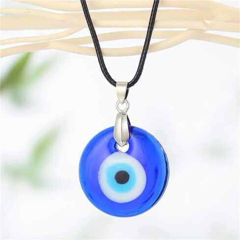 Leather Rope Glass Evil Eye Pendant Necklace,Evil Eye Blue Water Drop Necklace Leather Rope Chain Bracelet Suit Lucky Protection Jewelry for Women Men Teen in Saudi Arabia