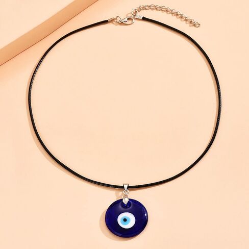 Leather Rope Glass Evil Eye Pendant Necklace,Evil Eye Blue Water Drop Necklace Leather Rope Chain Bracelet Suit Lucky Protection Jewelry for Women Men Teen in Saudi Arabia