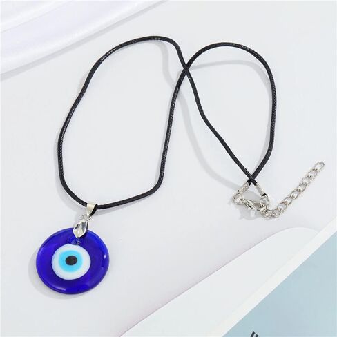 Leather Rope Glass Evil Eye Pendant Necklace,Evil Eye Blue Water Drop Necklace Leather Rope Chain Bracelet Suit Lucky Protection Jewelry for Women Men Teen in Saudi Arabia
