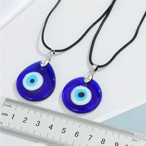 Leather Rope Glass Evil Eye Pendant Necklace,Evil Eye Blue Water Drop Necklace Leather Rope Chain Bracelet Suit Lucky Protection Jewelry for Women Men Teen in Saudi Arabia