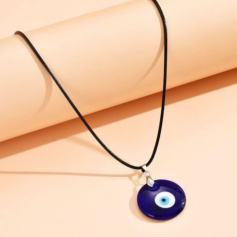 Leather Rope Glass Evil Eye Pendant Necklace,Evil Eye Blue Water Drop Necklace Leather Rope Chain Bracelet Suit Lucky Protection Jewelry for Women Men Teen in Saudi Arabia
