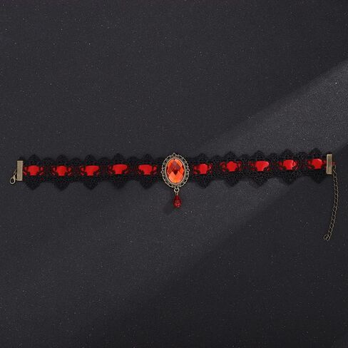 Jumwrit Black Lace Choker Necklace Halloween Vampire Necklace Rhinestone Pendant Necklace Retro Necklace for Women Girls Cosplay Necklace in Kuwait