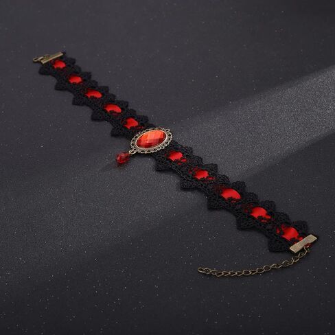 Jumwrit Black Lace Choker Necklace Halloween Vampire Necklace Rhinestone Pendant Necklace Retro Necklace for Women Girls Cosplay Necklace in Kuwait