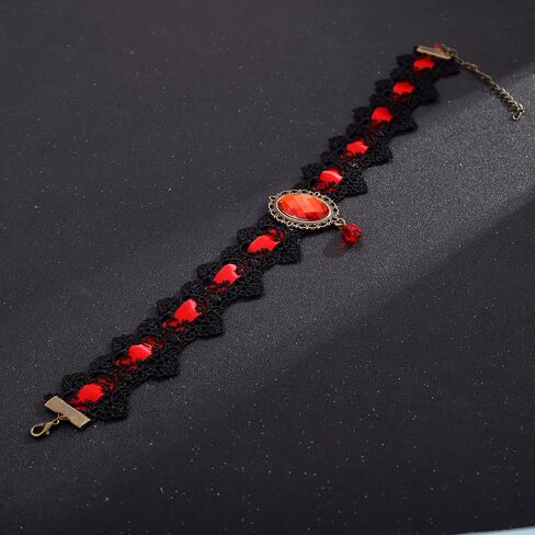 Jumwrit Black Lace Choker Necklace Halloween Vampire Necklace Rhinestone Pendant Necklace Retro Necklace for Women Girls Cosplay Necklace in Kuwait