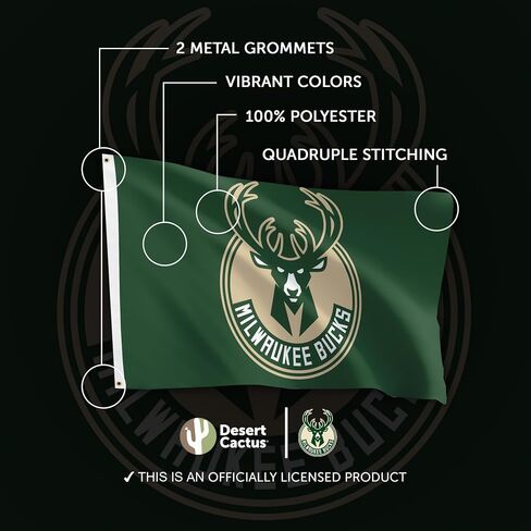 Desert Cactus Milwaukee Bucks Flag Team NBA National Basketball Association 100% Polyester Indoor Outdoor 3x5 feet Flags (Flag E) in Saudi Arabia