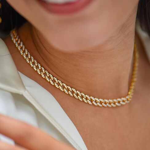 espere Pave Cuban Choker Necklace | 14K Gold Plate | Full Pave CZ Cuban Link Chain Necklace Adjustable 16 Inch to 18 Inch in Saudi Arabia