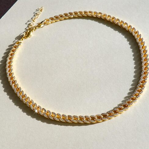 espere Pave Cuban Choker Necklace | 14K Gold Plate | Full Pave CZ Cuban Link Chain Necklace Adjustable 16 Inch to 18 Inch in Saudi Arabia