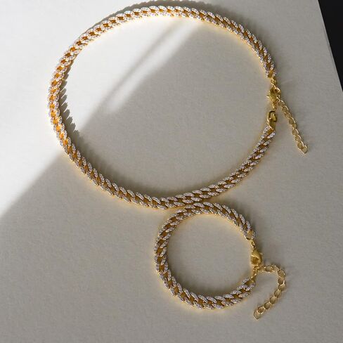 espere Pave Cuban Choker Necklace | 14K Gold Plate | Full Pave CZ Cuban Link Chain Necklace Adjustable 16 Inch to 18 Inch in Saudi Arabia