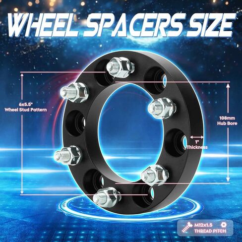 6x5.5 2in Wheel Spacers, 6x139.7mm Forged 6 Lugs Adapters, Fit for Toyota 4Runner 1989-2022, for FJ Cruiser 2007-2014, for Tacoma 1995-2023, for Tundra 2000-2006, 108mm Bore w/ M12x1.5 Studs -4pcs in Kuwait