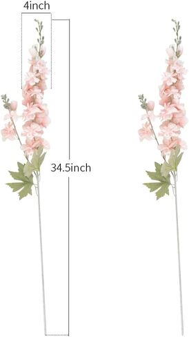 قطعتان من زهور الدلفينيوم الاصطناعية زهور حرير بنفسجية وهمية مع تشكيلة نباتات جذعية للمنزل والحديقة وحفلات الزفاف وتزيين الطاولة (وردي) in Kuwait