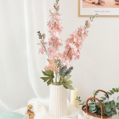 قطعتان من زهور الدلفينيوم الاصطناعية زهور حرير بنفسجية وهمية مع تشكيلة نباتات جذعية للمنزل والحديقة وحفلات الزفاف وتزيين الطاولة (وردي) in Kuwait