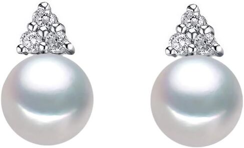 9-9.5 ملم أقراط لؤلؤ المياه العذبة البيضاء الأنيقة AA+ جودة من الفضة الاسترليني مع تشيكوسلوفاكيا - PremiumPearl in Kuwait