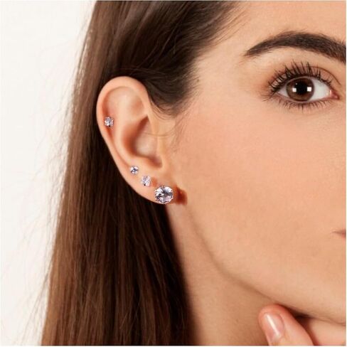 Silver Flat Back Stud Earrings for Women Hypoallergenic Round Square Cubic Zirconia Surgical Stainless Steel Earrings Set for Multiple Piercing 12 Pairs in Kuwait