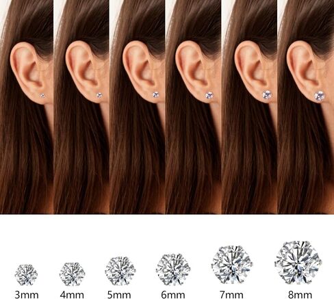 Silver Flat Back Stud Earrings for Women Hypoallergenic Round Square Cubic Zirconia Surgical Stainless Steel Earrings Set for Multiple Piercing 12 Pairs in Kuwait