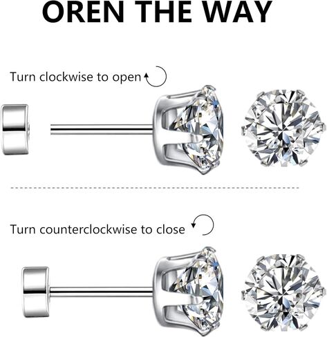 Silver Flat Back Stud Earrings for Women Hypoallergenic Round Square Cubic Zirconia Surgical Stainless Steel Earrings Set for Multiple Piercing 12 Pairs in Kuwait