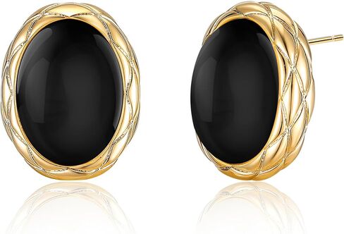 Gold Chunky Earrings for Women Vintage Earrings - Black and Gold Earrings Stone - Gold Stud Earrings Onyx - Dainty Earrings Hypoallergenic Jewelry in Saudi Arabia
