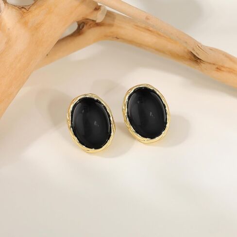 Gold Chunky Earrings for Women Vintage Earrings - Black and Gold Earrings Stone - Gold Stud Earrings Onyx - Dainty Earrings Hypoallergenic Jewelry in Saudi Arabia