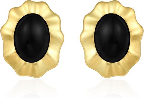 Gold Chunky Earrings for Women Vintage Earrings - Black and Gold Earrings Stone - Gold Stud Earrings Onyx - Dainty Earrings Hypoallergenic Jewelry in Saudi Arabia