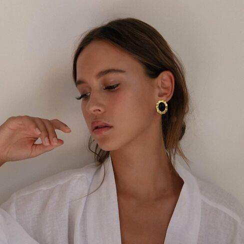 Gold Chunky Earrings for Women Vintage Earrings - Black and Gold Earrings Stone - Gold Stud Earrings Onyx - Dainty Earrings Hypoallergenic Jewelry in Saudi Arabia